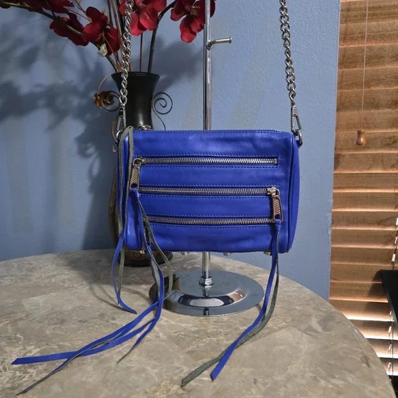 Rebecca Minkoff Mini Mac Cobalt Blue Zipper & Fringe Crossbody Bag - Picture 3 of 12